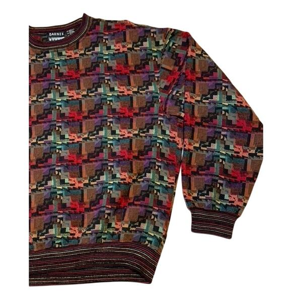 BARNES STORM Sweater Men Large Wool Blend Woven Wave Geometric Art Pattern Vntg - Picture 4 of 11